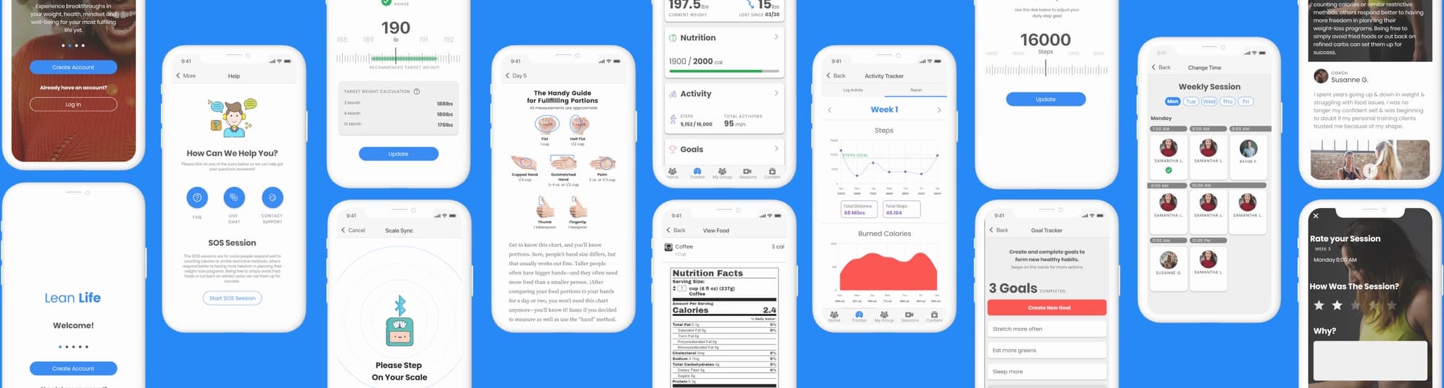 Full Lean Life UI showcase across multiple screens